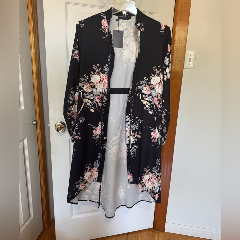 Floral Black high low casual button down shirt